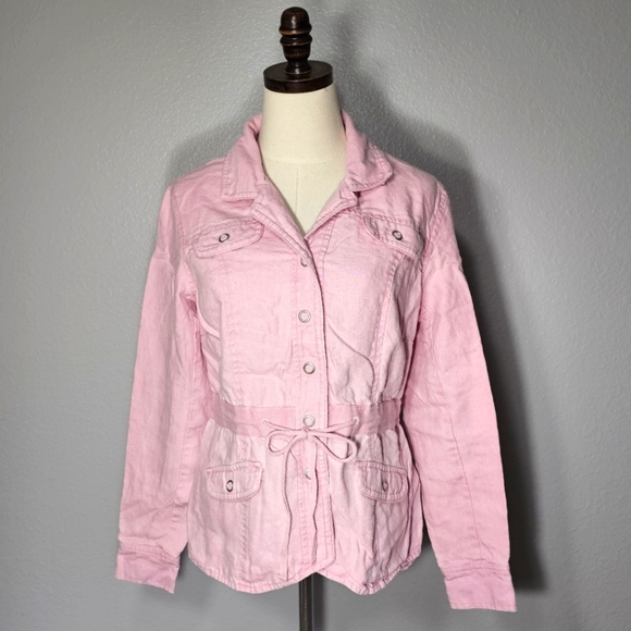 Athleta 100% Linen Women's Small Pink Button Front Utility Jacket - Picture 1 of 13